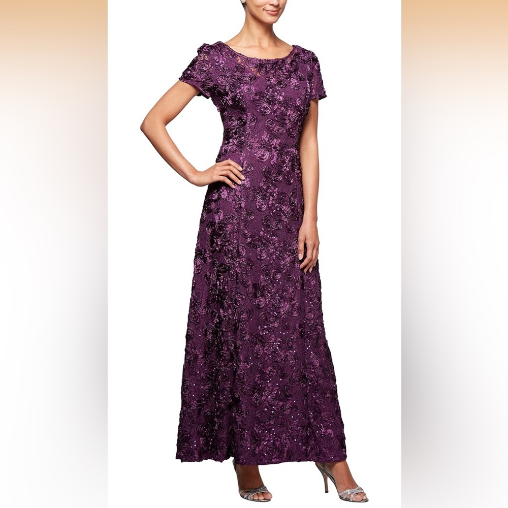 Alex Evenings Eggplant Embellished Maxi Dress